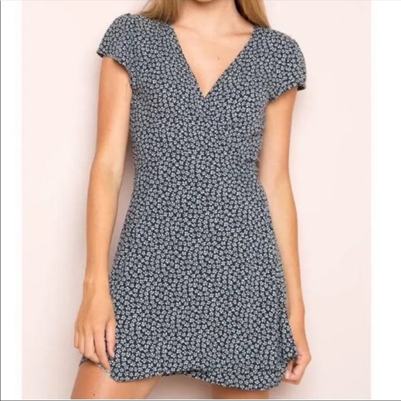 Brandy Melville Navy Floral Wrap Dress - Picture 2 of 5